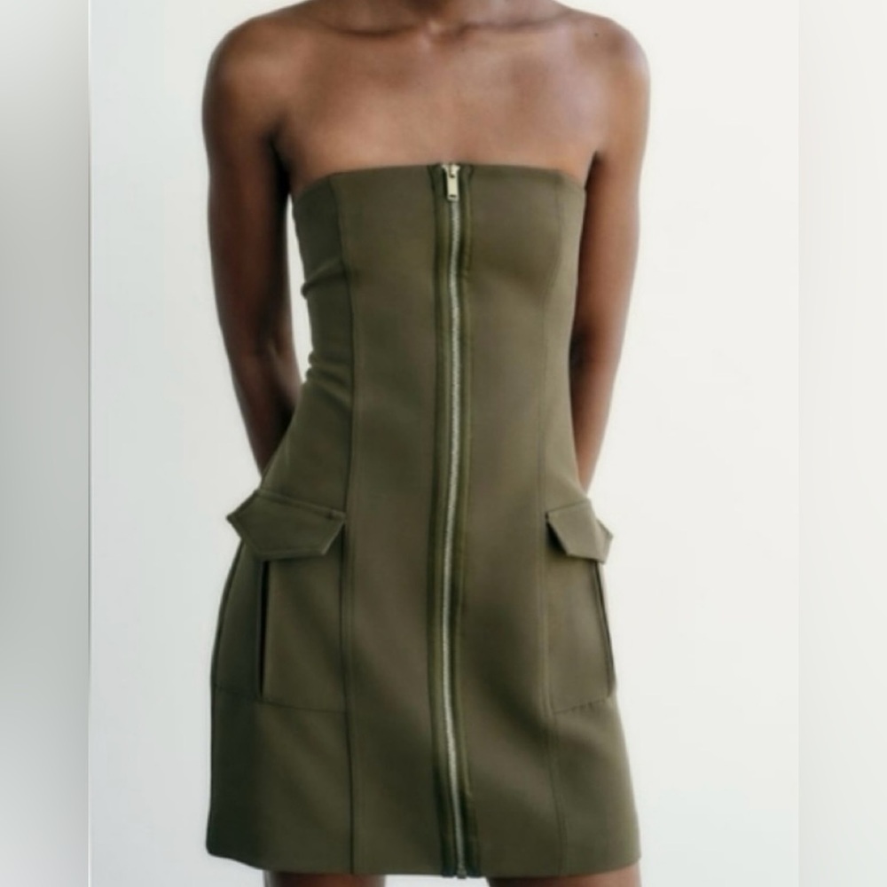 SOLD Zara Mini Zip Up Dress in Olive Green